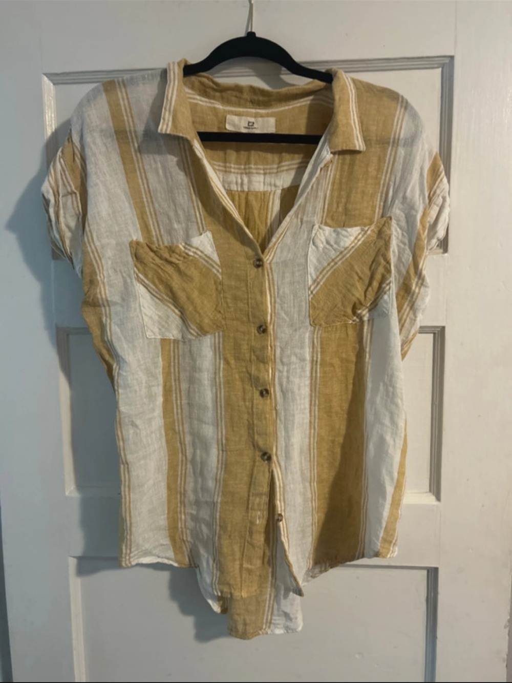 Thread & Supply Mustard and White Striped Button-Down Shirt